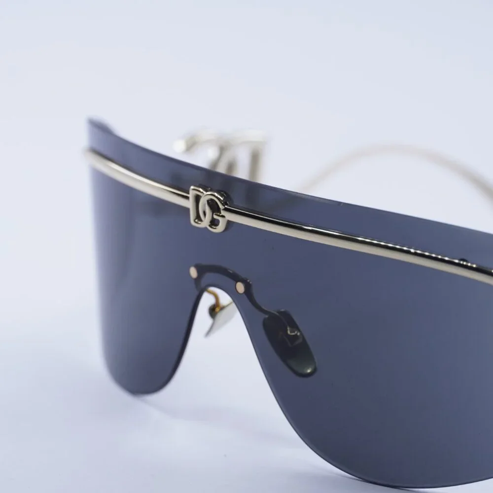 Dolce & Gabbana DG2320 02/87 Sunglasses Shiny Gold Shield Frame, Grey Lenses